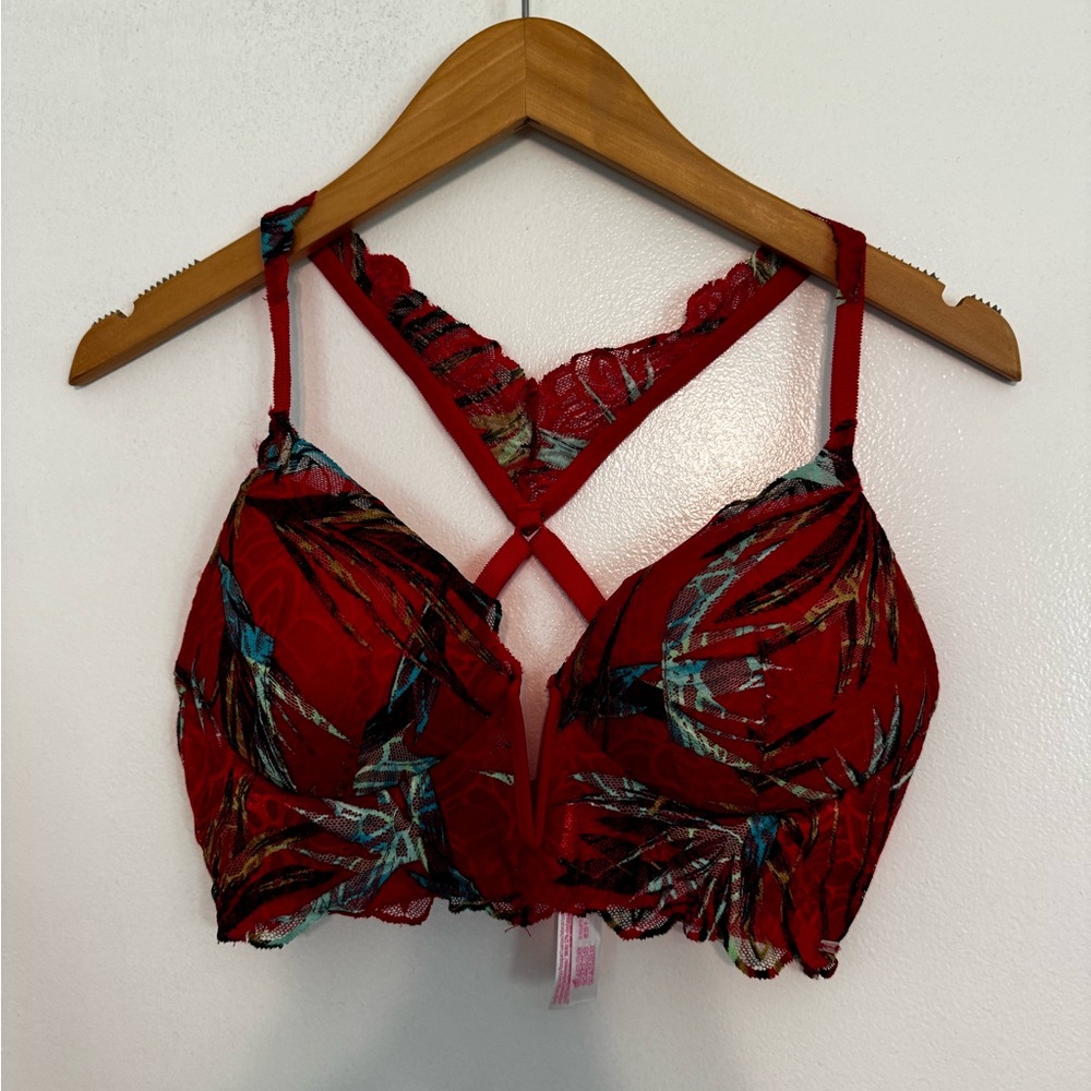 VS Pink Red Floral Racerback Bra size M